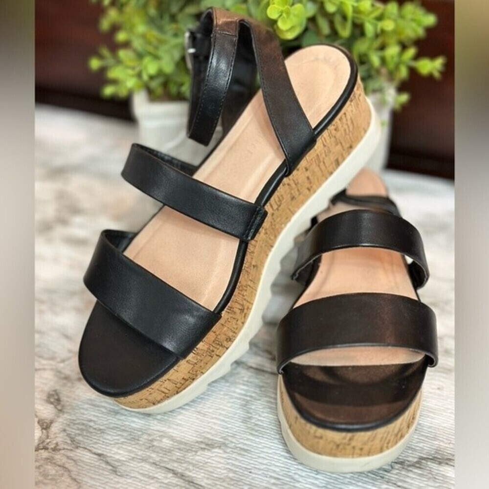 Madden Girl Black Salina Cork Look Wedge FlatForm Sporty Sandal Sz 9 - Picture 3 of 16